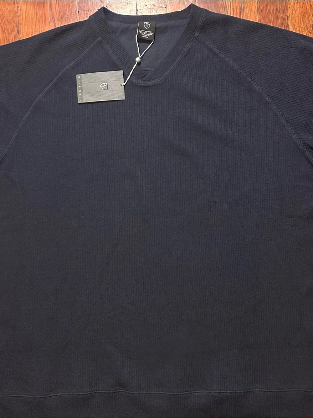 Vintage Nike Golf Swoosh Logo Ribbed Navy Blue Pullover V-neck Sweater XL NWT